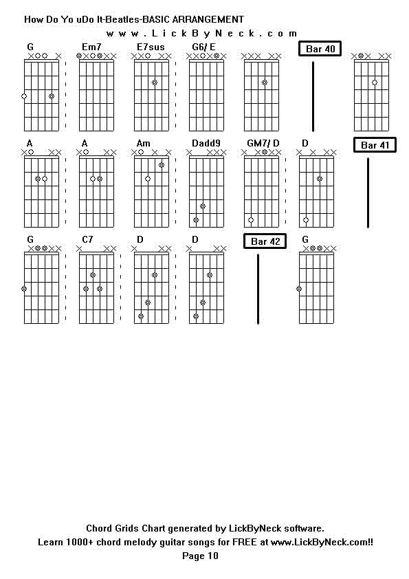 Chord Grids Chart of chord melody fingerstyle guitar song-How Do Yo uDo It-Beatles-BASIC ARRANGEMENT,generated by LickByNeck software.